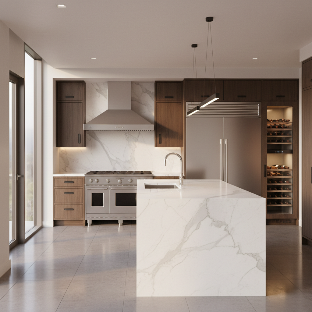 Luxury modern kitchen with stainless steel appliances